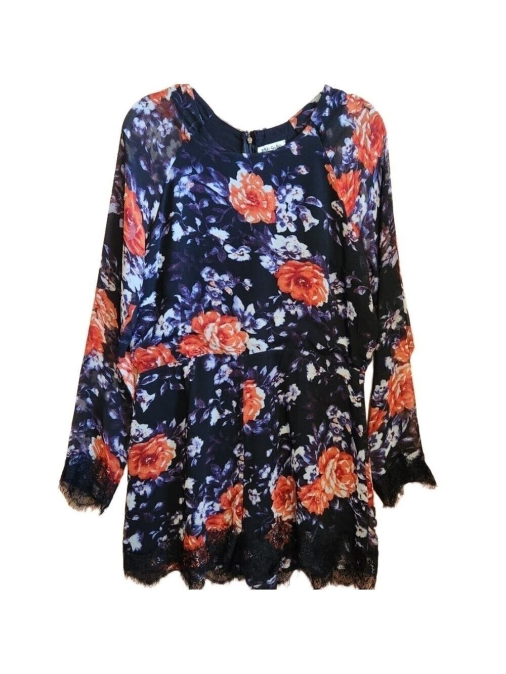 NWT LOVE SADIE LONG SHEER SLEEVE FLORAL LACE TRIM ROMPER FROM NORDSTOM MEDIUM